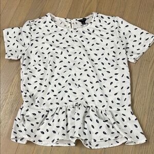 Ann Taylor White and Blue Peplum Blouse with Peter Pan Collar